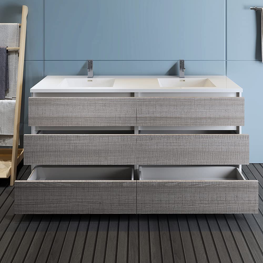 Fresca FCB93-3636MGO-D-I Fresca Lazzaro 72" Gray Wood Free Standing Modern Bathroom Cabinet w/ Integrated Double Sink