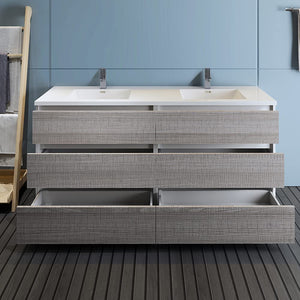 Fresca FCB93-3636MGO-D-I Fresca Lazzaro 72" Gray Wood Free Standing Modern Bathroom Cabinet w/ Integrated Double Sink