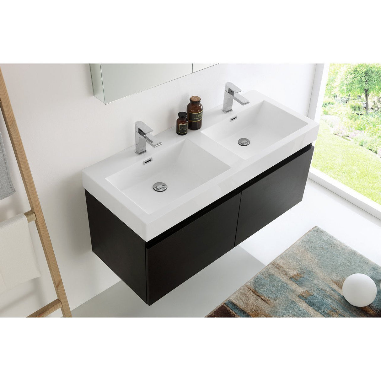 Fresca FVN8012BW Fresca Mezzo 48" Black Wall Hung Double Sink Modern Bathroom Vanity w/ Medicine Cabinet