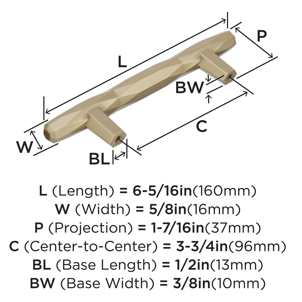 Amerock Cabinet Pull Golden Champagne 3-3/4 inch (96 mm) Center to Center St. Vincent 1 Pack Drawer Pull Drawer Handle Cabinet Hardware