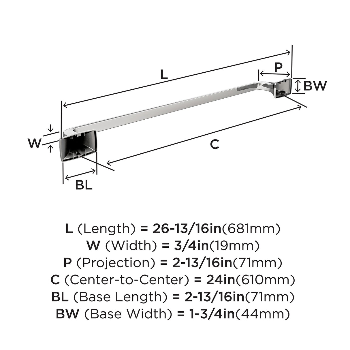 Amerock BH3601426 Chrome Towel Bar 24 in (610 mm) Towel Rack Highland Ridge Bathroom Towel Holder Bathroom Hardware Bath Accessories