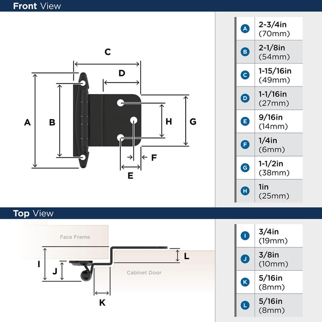 Amerock BPR3417FB Cabinet Hinge 3/8 in (10 mm) Inset Non-Self Closing Face Mount Matte Black Kitchen Cabinet Door Hinge 1 Pair/2 Pack Functional Hardware