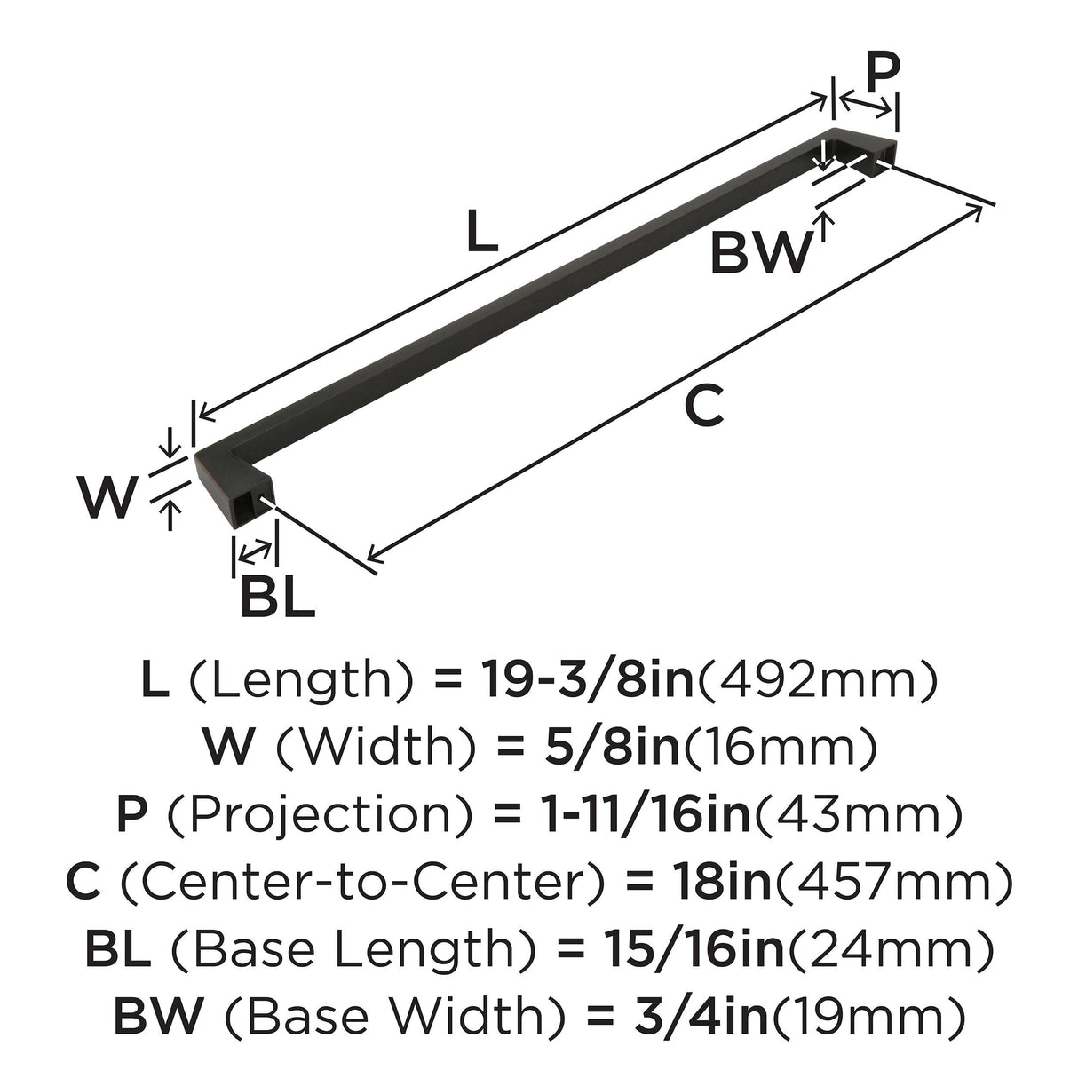 Amerock Appliance Pull Oil Rubbed Bronze 18 inch (457 mm) Center to Center Blackrock 1 Pack Drawer Pull Drawer Handle Cabinet Hardware