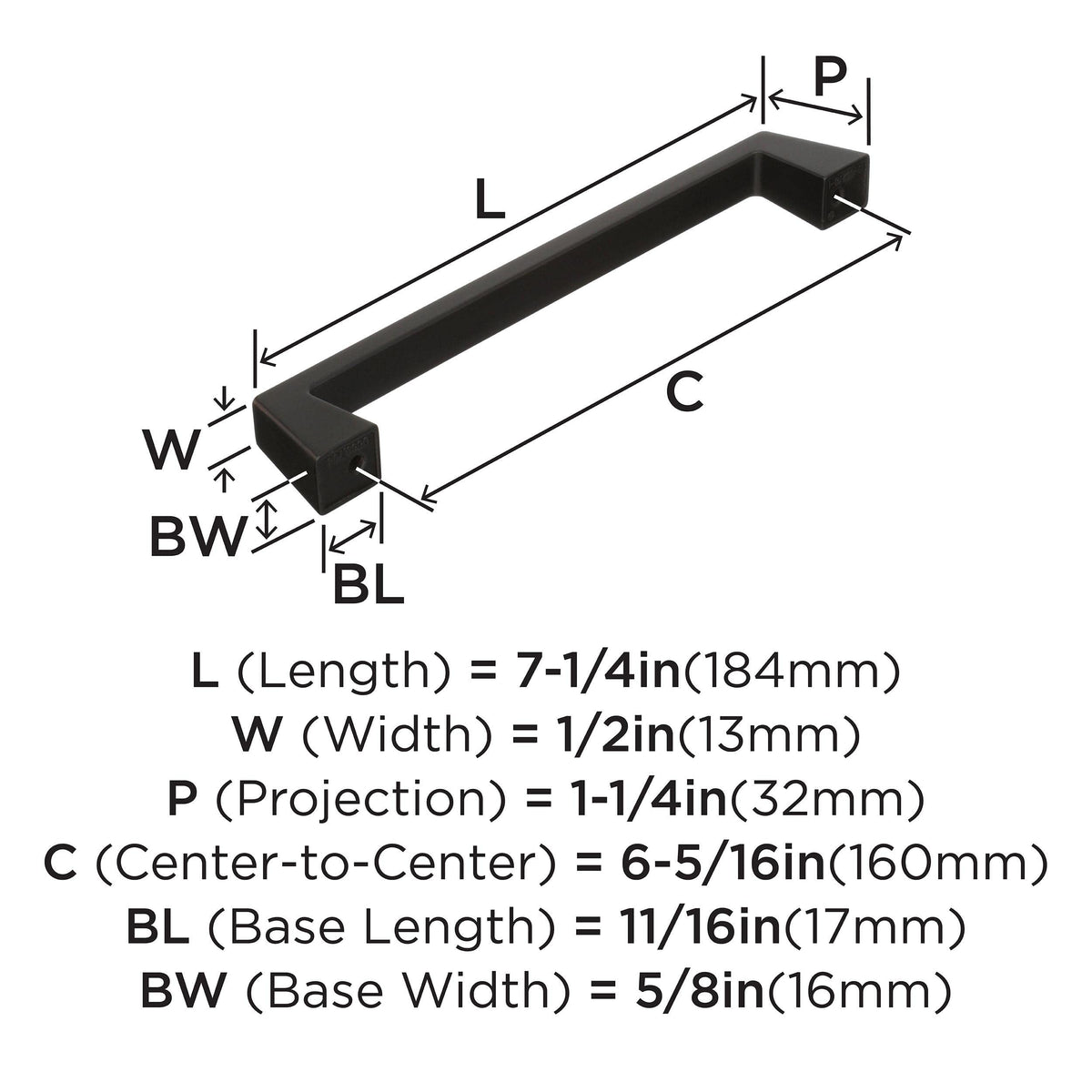 Amerock Cabinet Pull Oil Rubbed Bronze 6-5/16 inch (160 mm) Center to Center Blackrock 1 Pack Drawer Pull Drawer Handle Cabinet Hardware