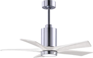Matthews Fan PA5-CR-MWH-42 Patricia-5 five-blade ceiling fan in Polished Chrome finish with 42” solid matte white wood blades and dimmable LED light kit 