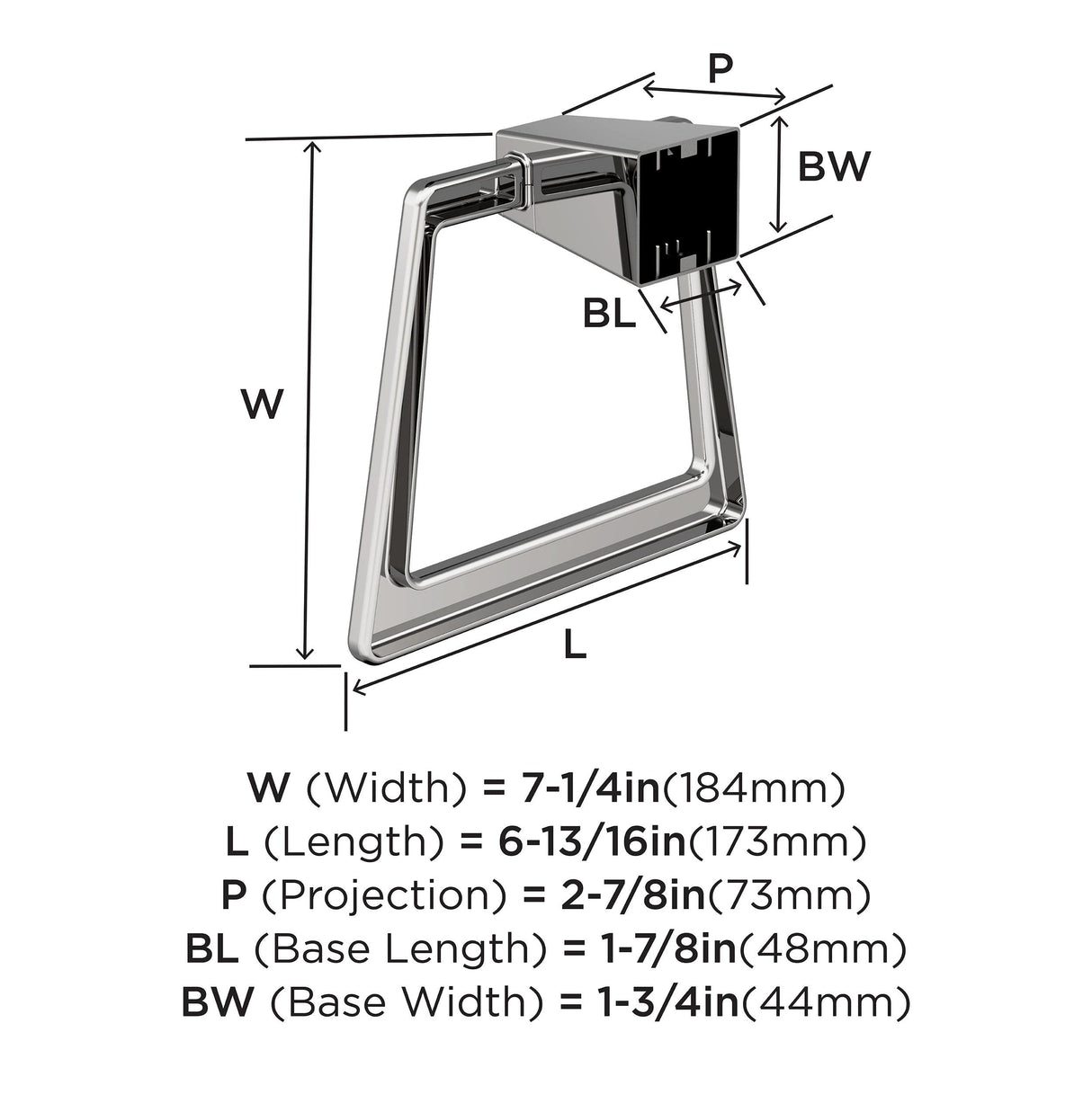 Amerock BH3600226 Chrome Towel Bar 6-13/16 in (173 mm) Length Towel Holder Blackrock Hand Towel Holder for Bathroom Wall Small Kitchen Towel Holder Bath Accessories