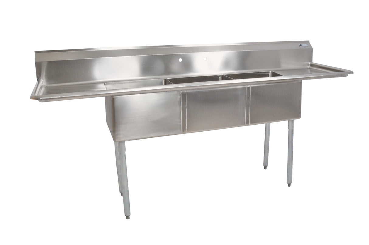 John Boos E3S8-1014-10T15 E Series Stainless Steel Sink, Multi Bowl, 3 Compartment, 15" Left and Right Drainboard, 60" Length x 19-1/2" Width