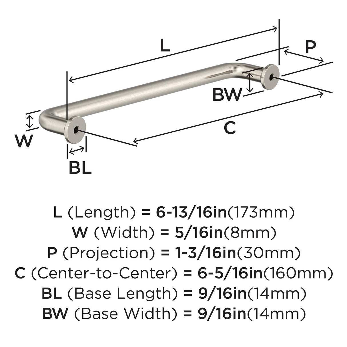 Amerock BP37381G10 Satin Nickel Cabinet Pull 6-5/16 in (160 mm) Center-to-Center Cabinet Handle Factor Drawer Pull Kitchen Cabinet Handle Furniture Hardware