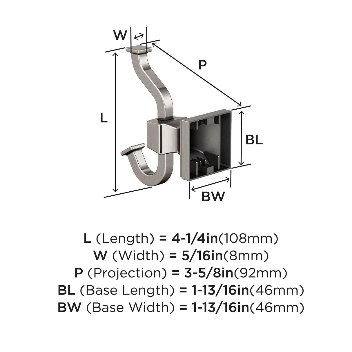 Amerock BH36020G10 Brushed Nickel Single Robe Hook 4-1/4 in. (108 mm) Length Towel Holder Mulholland Towel Hook for Bathroom Bathroom Hardware Bath Accessories