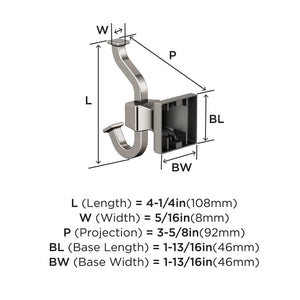 Amerock BH36020G10 Brushed Nickel Single Robe Hook 4-1/4 in. (108 mm) Length Towel Holder Mulholland Towel Hook for Bathroom Bathroom Hardware Bath Accessories