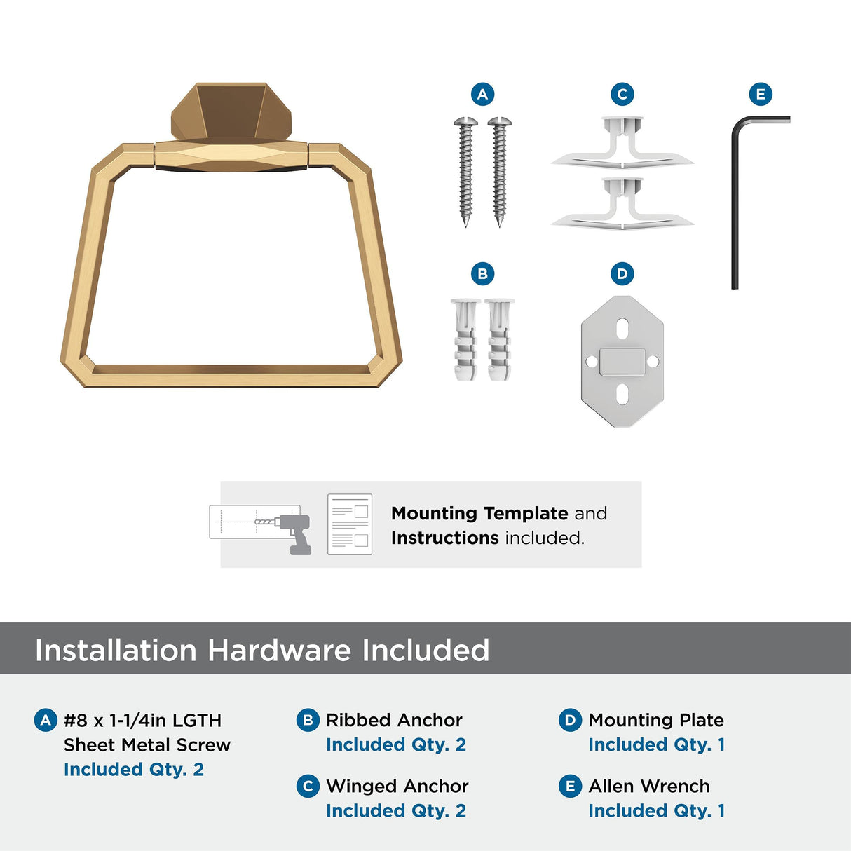 Amerock BH36042CZ Champagne Bronze Towel Ring 5-9/16 in (141 mm) Length Towel Holder St. Vincent Hand Towel Holder for Bathroom Wall Small Kitchen Towel Holder Bath Accessories