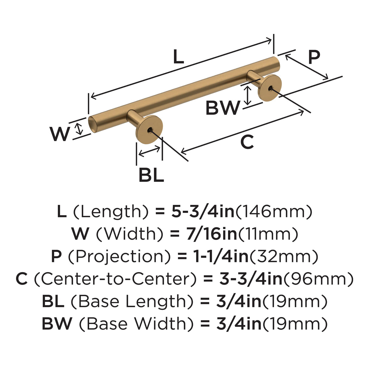 Amerock Cabinet Pull Champagne Bronze 3-3/4 inch (96 mm) Center-to-Center Radius 1 Pack Drawer Pull Cabinet Handle Cabinet Hardware