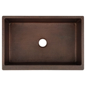 33" Randomly Hammered Copper Apron Front Single Basin Kitchen Sink w/Tree Texture