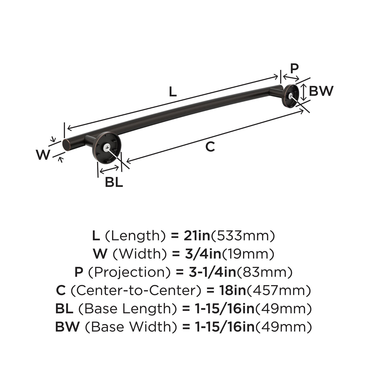 Amerock BH26543ORB Oil Rubbed Bronze Towel Bar 18 in (457 mm) Towel Rack Arrondi Bathroom Towel Holder Bathroom Hardware Bath Accessories