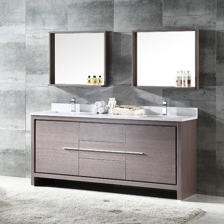 Fresca FVN8172GO Fresca Allier 72" Gray Oak Modern Double Sink Bathroom Vanity w/ Mirror