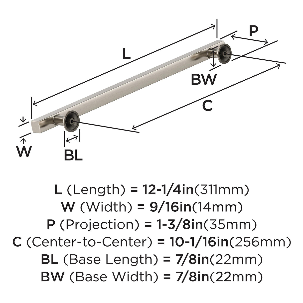 Amerock Corp BP37109G10 Everett Cabinet Pull, 10-1/16 in (256 mm) Center-to-Center, Satin Nickel