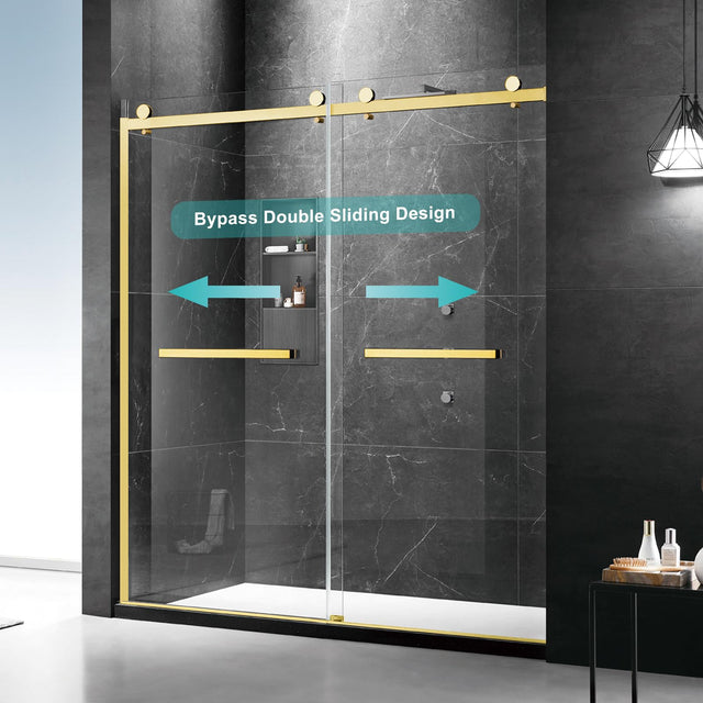 Milano Double Sliding Shower Door, 60 in.W x 74 in.H Framed Shower Door 5/16"(8mm) Clear Tempered Glass, 18 inch Pull Handle, Stainless Steel Hardware, Matte Black Finished