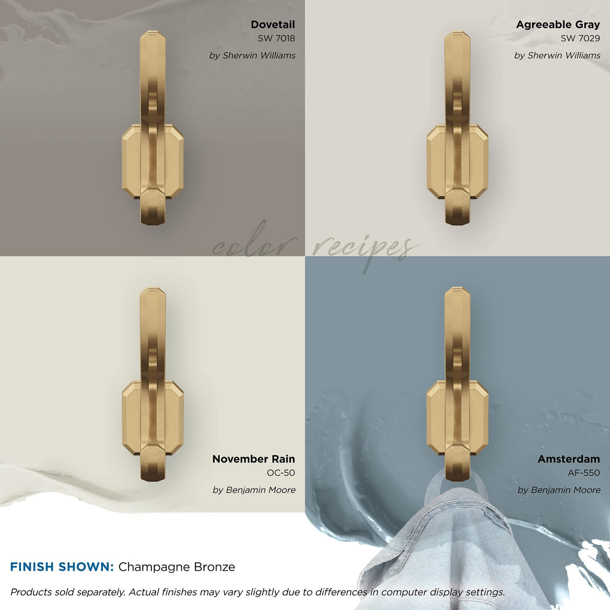 Amerock HBX36693CZ Granlyn Double Prong Decorative Wall Hook Champagne Bronze Hook for Coats, Hats, Backpacks, Bags Hooks for Bathroom, Bedroom, Closet, Entryway, Laundry Room, Office