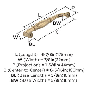 Amerock BP55245CZ Champagne Bronze Cabinet Pull 6-5/16 inch (160mm) Center-to-Center Cabinet Hardware Granby Furniture Hardware Drawer Pull