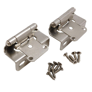 Amerock Cabinet Hinge 1/2 inch (13 mm) Overlay Hinge Satin Nickel 2 Pack Self-Closing Hinge Partial Wrap Hinge Cabinet Door Hinge