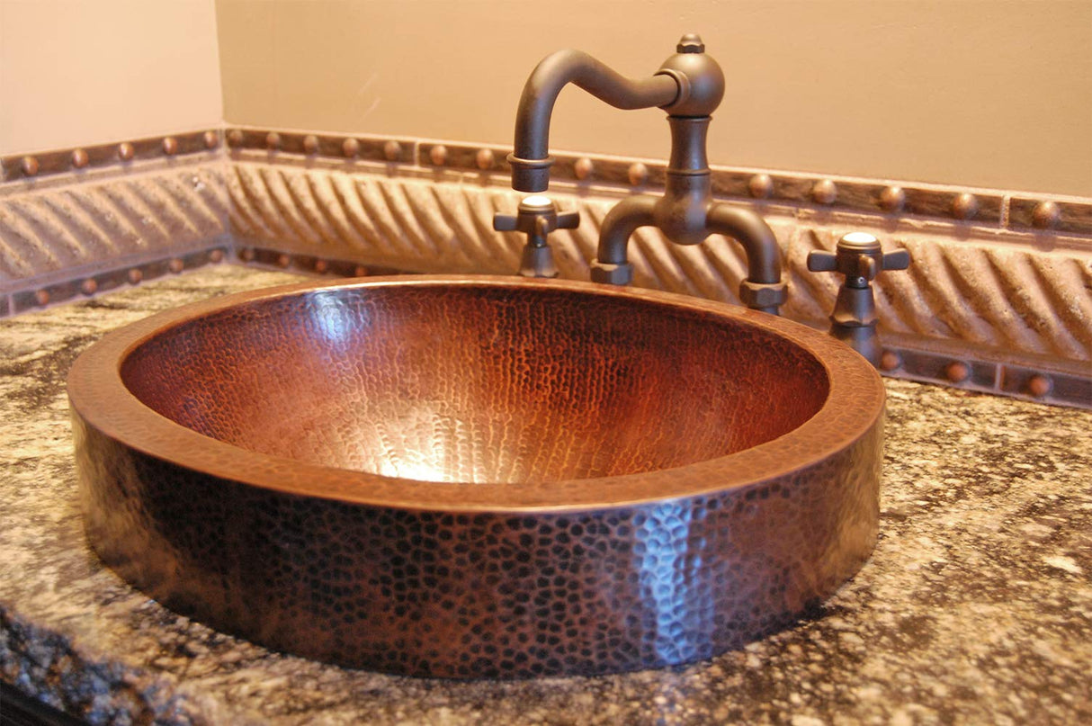 Premier Copper Products VO17SKDB Oval Skirted Vessel Hammered Copper Sink, Oil Rubbed Bronze