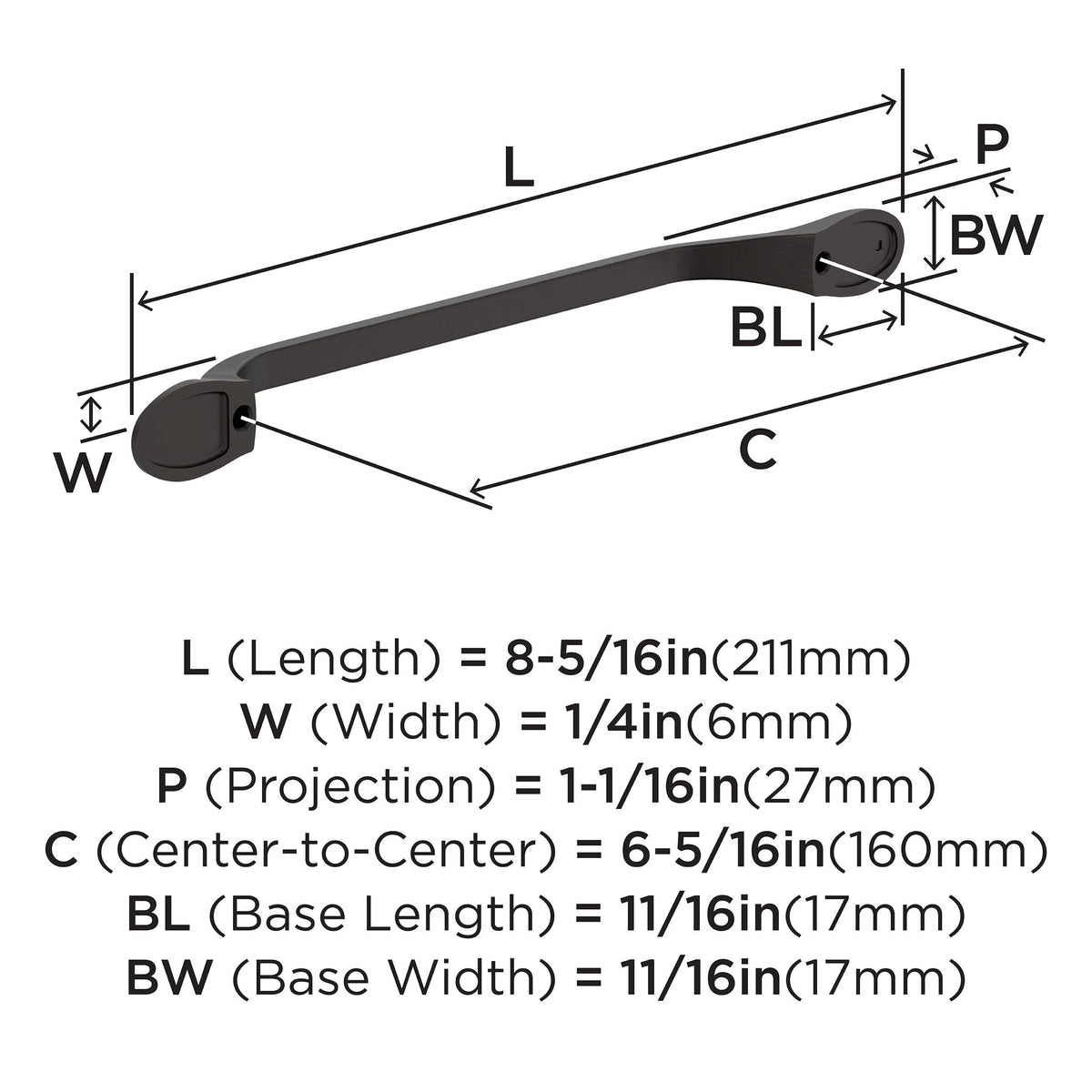 Amerock BP21938ORB Oil-Rubbed Bronze Cabinet Pull 6-5/16 inch (160mm) Center-to-Center Cabinet Hardware Ravino Furniture Hardware Drawer Pull