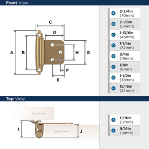 Amerock BPR3429CZ Cabinet Hinge Variable Overlay Self Closing Face Mount Champagne Bronze Kitchen Cabinet Door Hinge 1 Pair/2 Pack Functional Hardware