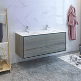 Fresca FCB9260OG-D-I Fresca Catania 60" Ocean Gray Wall Hung Modern Bathroom Cabinet w/ Integrated Double Sink