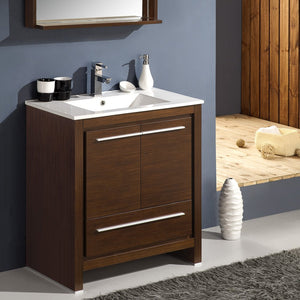 Fresca FVN8130WG Fresca Allier 30" Wenge Brown Modern Bathroom Vanity w/ Mirror