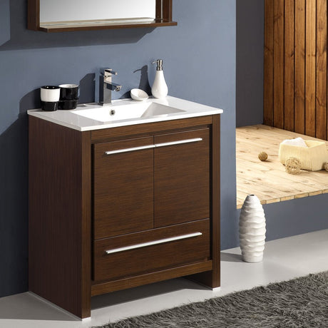 Fresca FVN8130WG Fresca Allier 30" Wenge Brown Modern Bathroom Vanity w/ Mirror