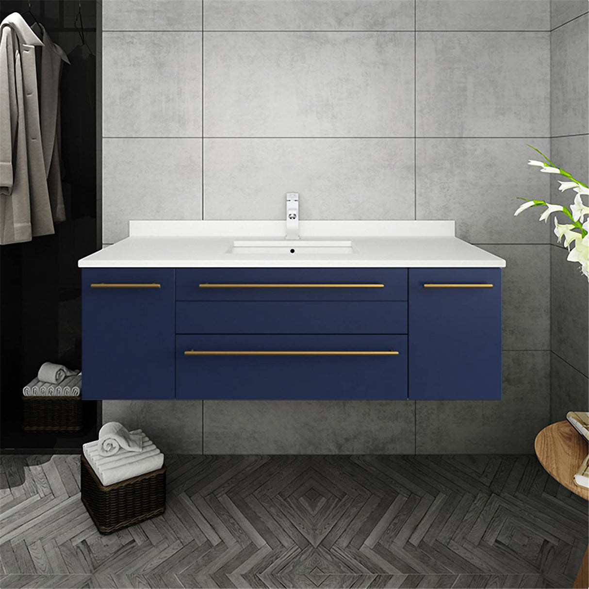 Fresca FVN6148RBL-UNS Fresca Lucera 48" Royal Blue Wall Hung Undermount Sink Modern Bathroom Vanity w/ Medicine Cabinet