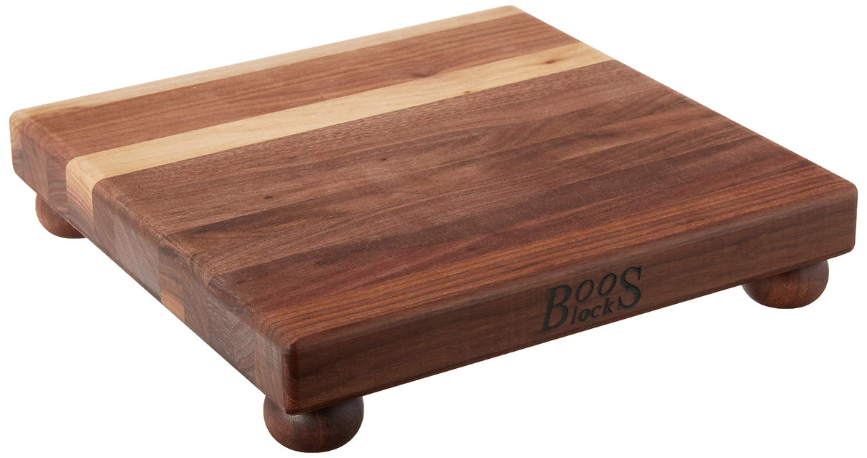 John Boos WAL-B12S Small Walnut Wood Cutting Board for Kitchen, 12 Inches x Inches, 1.5 Thick Edge Grain Square Block with Wooden Bun Feet 12X12X1.5 WAL-EDGE GR WAL BUN FT