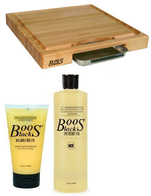 John Boos PM18180225-P Newton Prep Master Reversible 225-P 18" Square Cutting Board with Juice Groove and Pan Cream Mystery Oil (3) 18X18X2.25 MPL-EDGE GR-PREP MASTER-