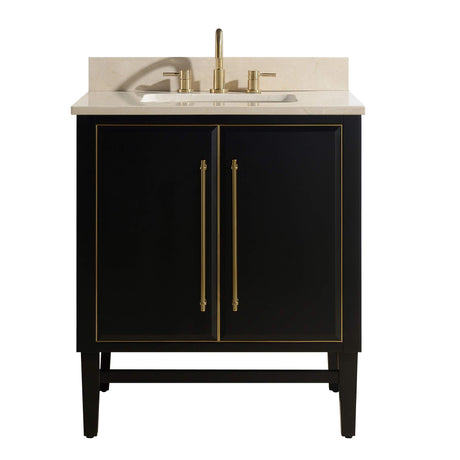 Avanity Mason 31 in. Vanity Combo in Black with Gold Trim and Crema Marfil Marble Top