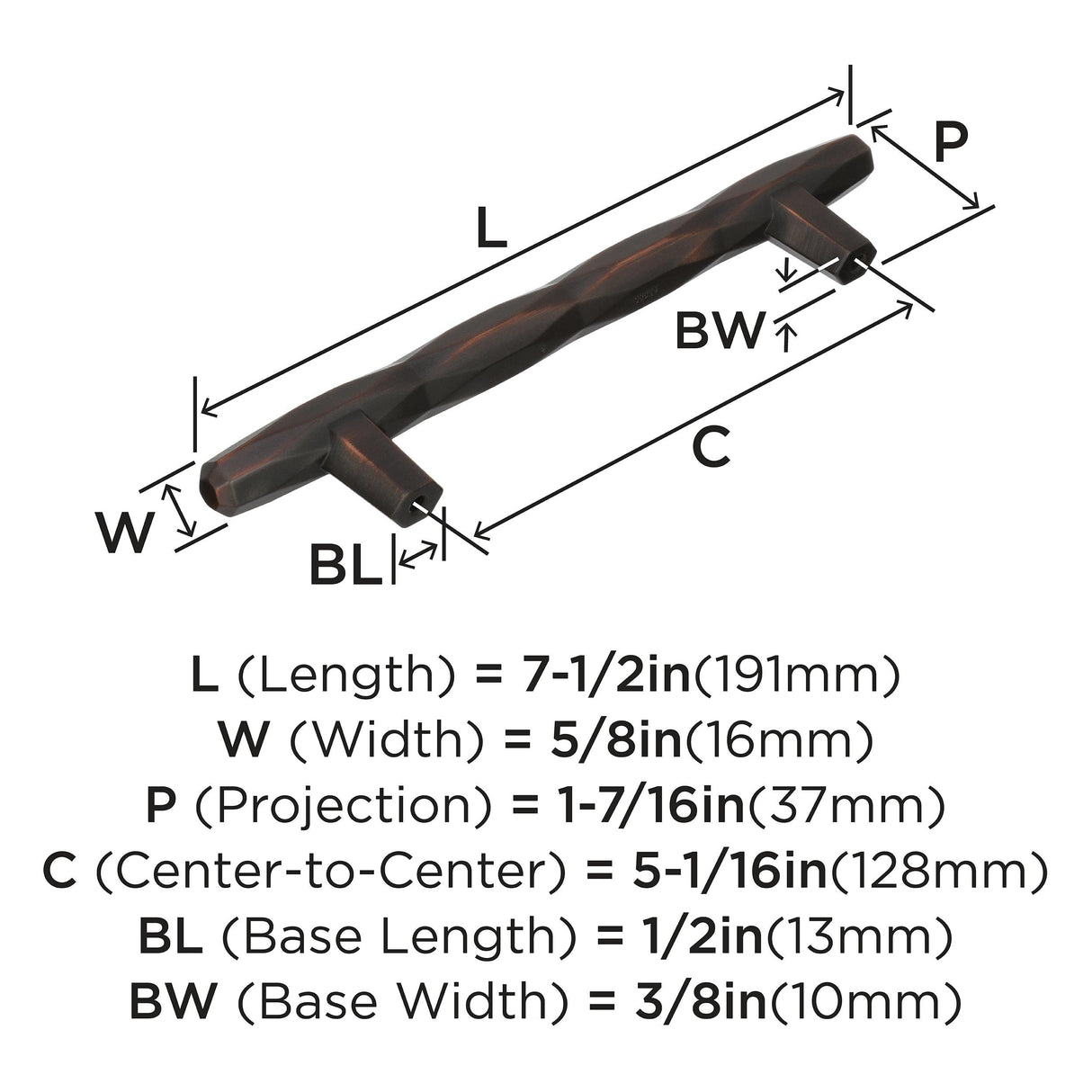 Amerock Cabinet Pull Oil Rubbed Bronze 5-1/16 inch (128 mm) Center to Center St. Vincent 1 Pack Drawer Pull Drawer Handle Cabinet Hardware