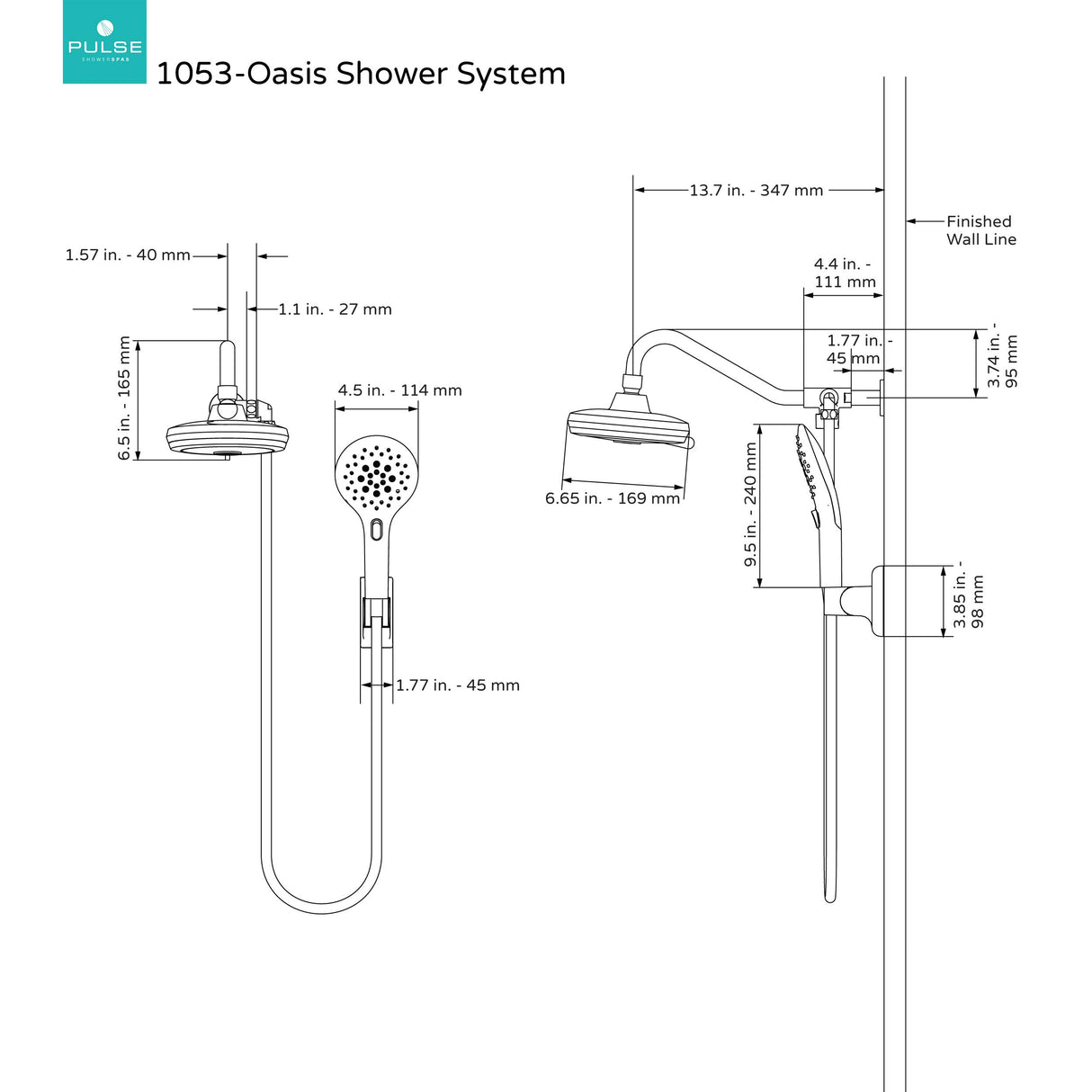 PULSE ShowerSpas 1053-BN Oasis Shower System with 5-Function 7" Showerhead, 6-Function Hand Shower, Brushed Nickel Finish