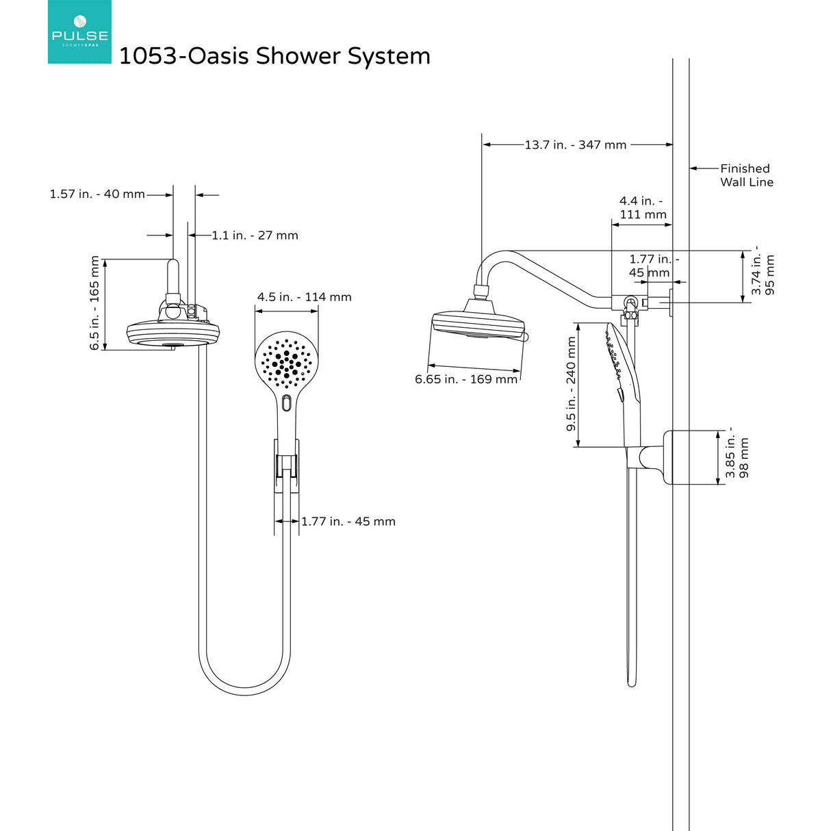 PULSE ShowerSpas 1053-CH Oasis Shower System with 5-Function 7" Showerhead, 6-Function Hand Shower, Polished Chrome Finish