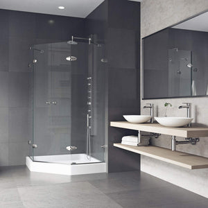 VIGO VG6063BNCL47W 47.0" -47.0"W -78.75"H Frameless Hinged Neo-angle Shower Enclosure with Clear 0.38" Tempered Glass Stainless Steel Hardware in Brushed Nickel Finish with Reversible Handle and Base