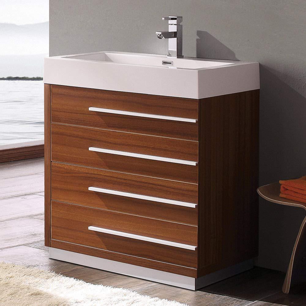 Fresca FCB8030WH-I Fresca Livello 30" White Modern Bathroom Cabinet w/ Integrated Sink