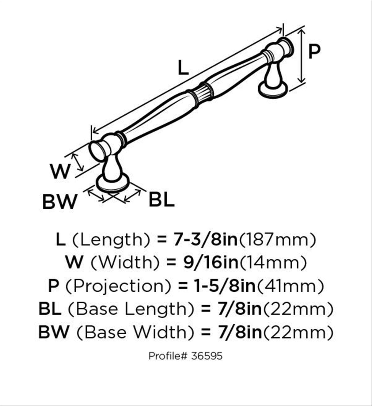 Amerock Cabinet Pull Oil Rubbed Bronze 6-5/16 inch (160 mm) Center to Center Crawford 1 Pack Drawer Pull Drawer Handle Cabinet Hardware