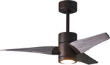 Matthews Fan SJ-TB-BW-42 Super Janet three-blade ceiling fan in Textured Bronze finish with 42” solid barn wood tone blades and dimmable LED light kit 