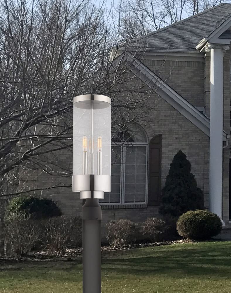 Livex Lighting 20728-91 Hillcrest - Three Light Outdoor Post Top Lantern, Brushed Nickel Finish with Clear Glass