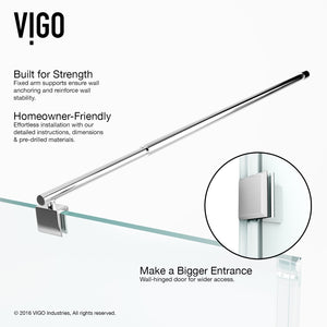 VIGO VG6012CHCL36WR 48.13" -36.13" W -78.75" H Frameless Hinged Rectangle Shower Enclosure with Clear 0.38" Tempered Glass and Stainless Steel Hardware in Chrome Finish and Base