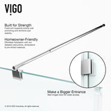 VIGO VG6012CHCL36 34.0" -46.0" W -73.38" H Frameless Hinged Rectangle Shower Enclosure with Clear 0.38" Tempered Glass and Stainless Steel Hardware in Chrome Finish with Reversible Handle