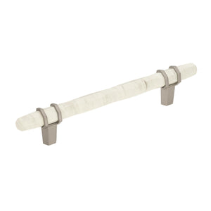 Amerock Cabinet Pull Marble White/Satin Nickel  5-1/16 inch (128 mm) Center to Center Carrione 1 Pack Drawer Pull Drawer Handle Cabinet Hardware