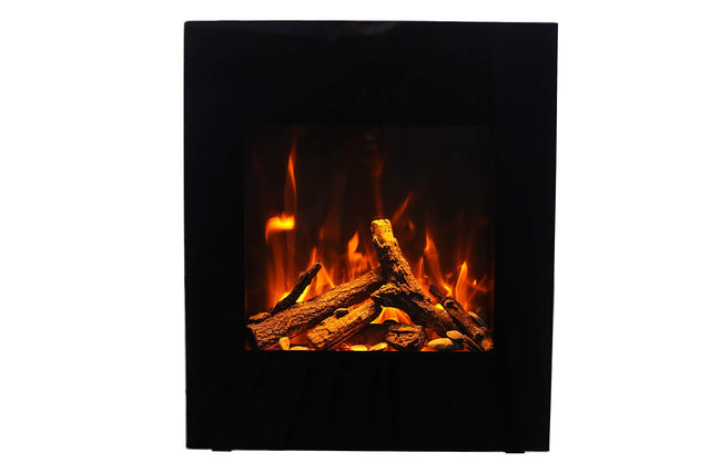 Amantii WM-BI-2428-VLR-BG Wall Mount or Built In Smart Electric, WiFi Enabled Fireplace, includes a Black Glass Surround, MultiFunction Remote Control and Multi Speed Flame Motor, and 7 Piece Oak Log Set and Sable Glass