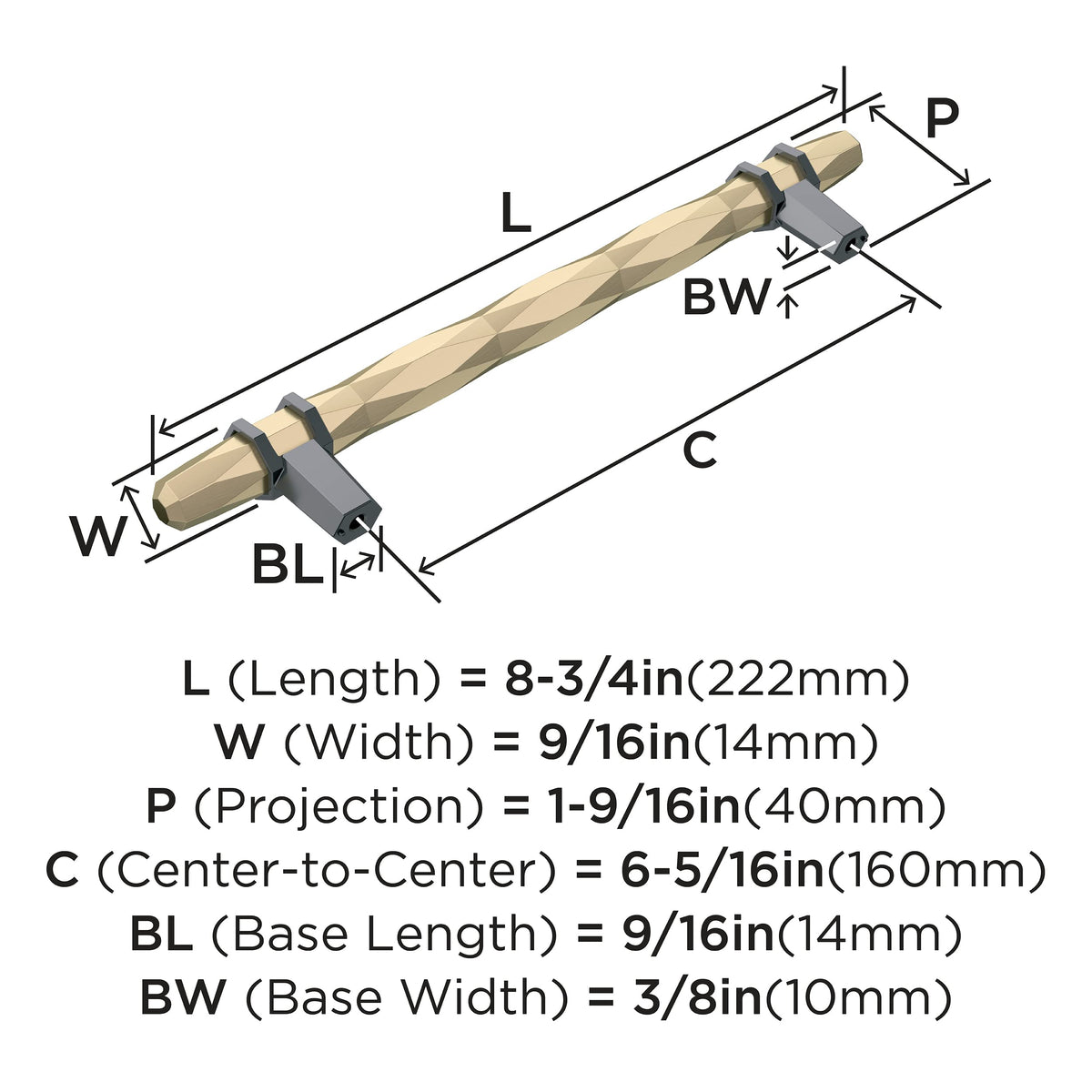 Amerock Cabinet Pull Golden Champagne/Black Chrome 6-5/16 inch (160 mm) Center-to-Center London 1 Pack Drawer Pull Drawer Handle Cabinet Hardware