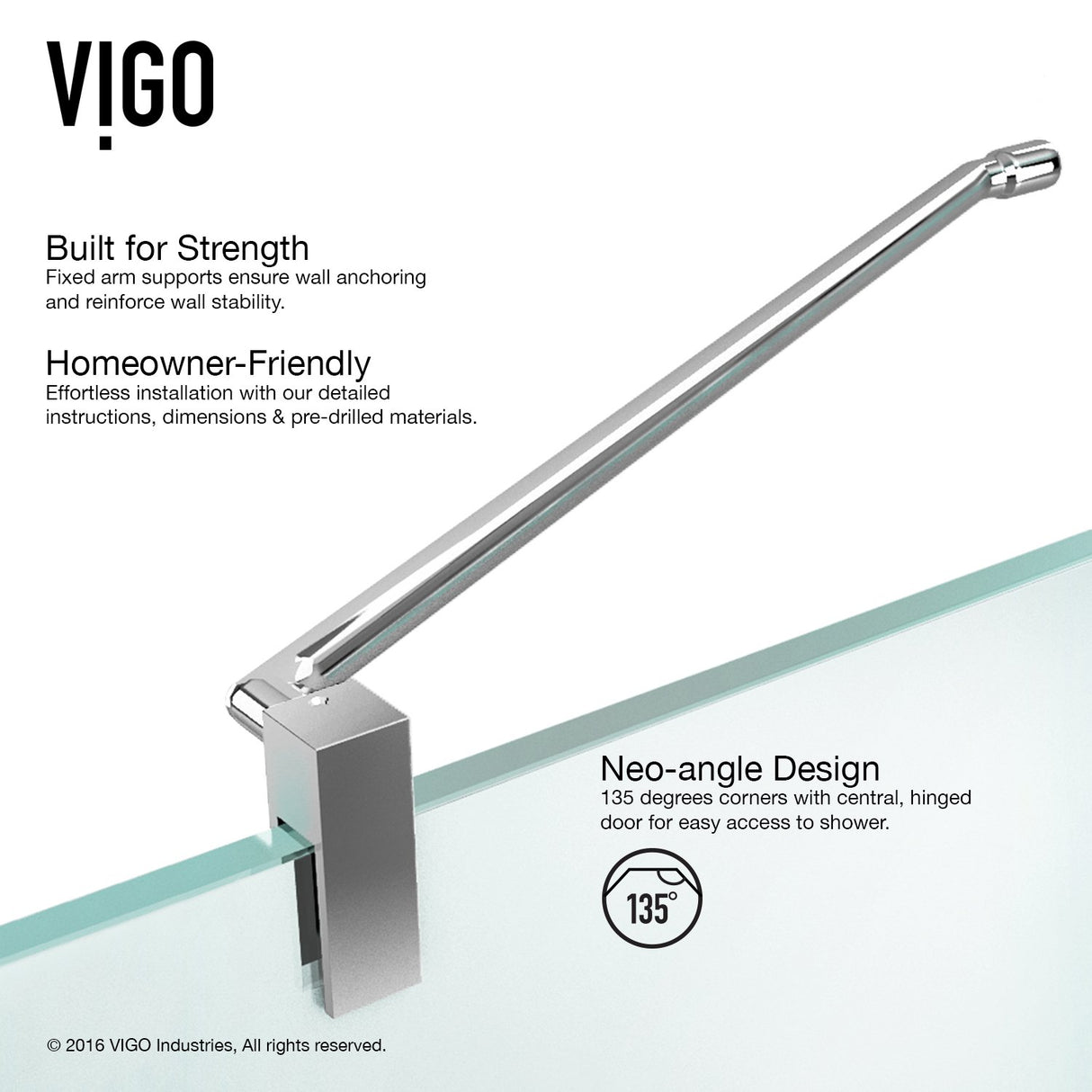 VIGO VG6062CHCL38WS 38.13" -38.13"W -70.38"H Frameless Hinged Neo-angle Shower Enclosure with Clear 0.38" Tempered Glass Stainless Steel Hardware in Chrome Finish with Reversible Handle and Base