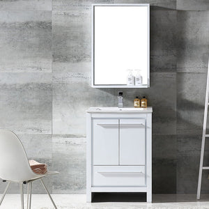 Fresca FVN8125WH Fresca Allier 24" White Modern Bathroom Vanity w/ Mirror