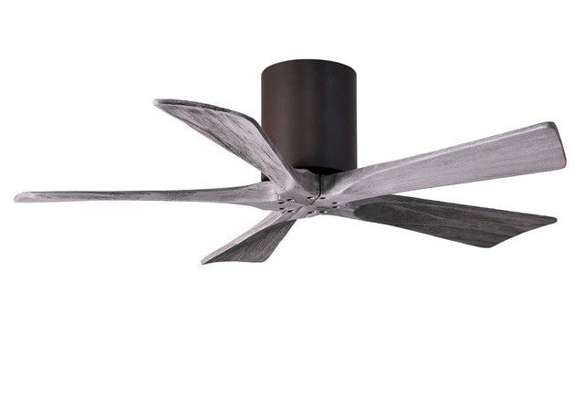 Matthews Fan IR5H-TB-BW-42 Irene-5H five-blade flush mount paddle fan in Textured Bronze finish with 42” solid barn wood tone blades. 